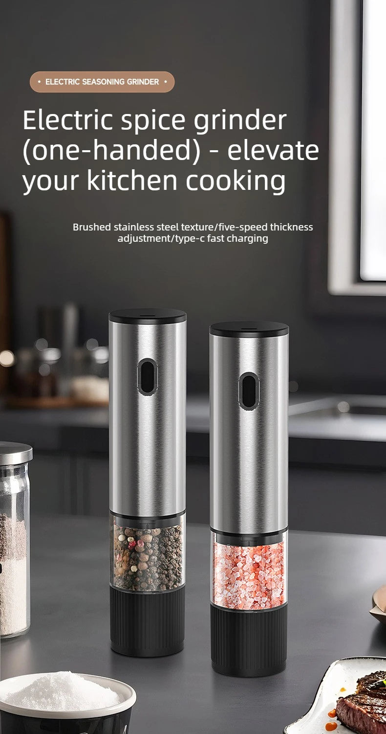 Rechargeable Automatic Salt Pepper Grinder Set Electric Grinding Mill with External Coarseness Adjustment Home Kitchen Gadgets