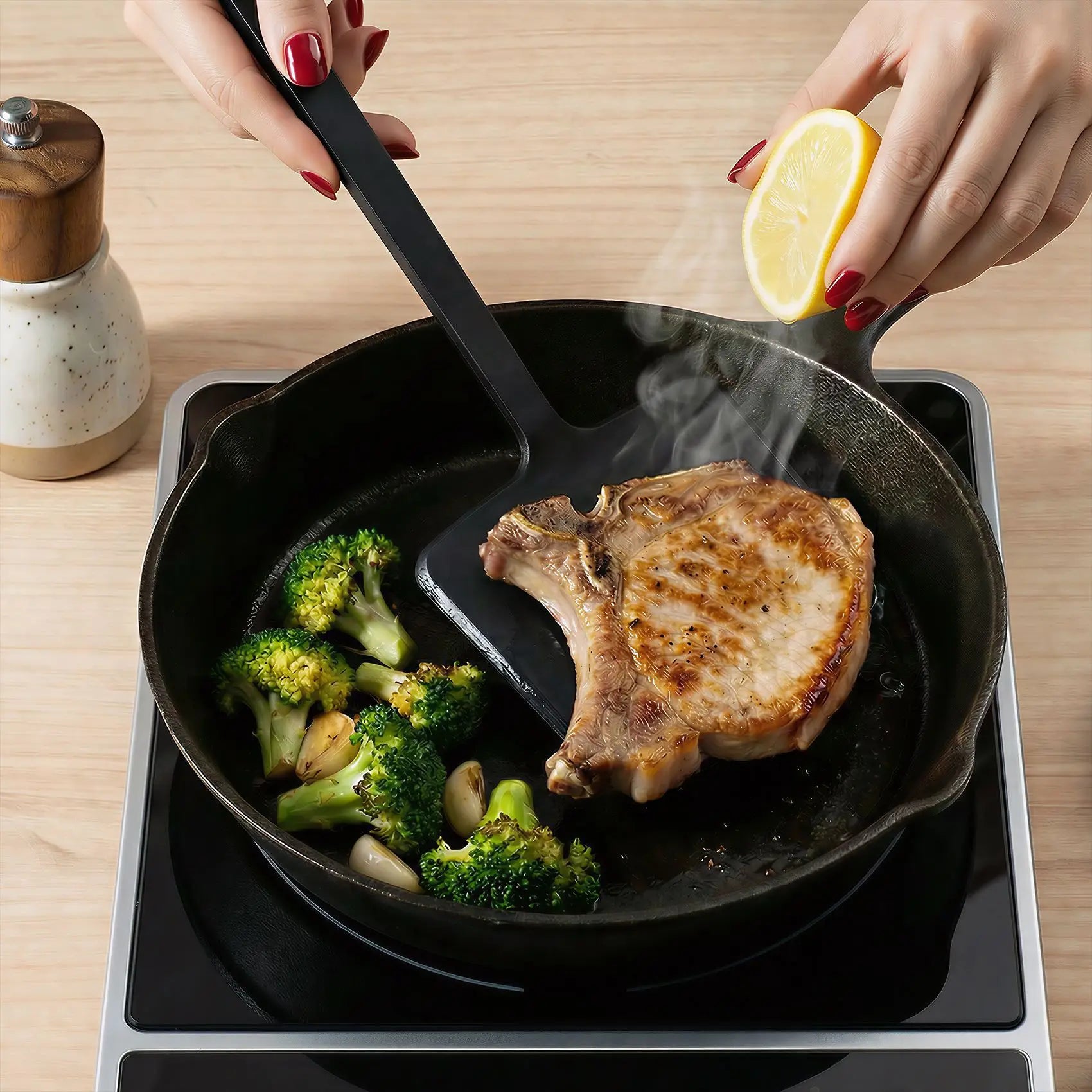 Food Grade Silicone Spatula Non-Stick Pan Safe Heat Resistant Wide Head Cooking Turner Scraper for Baking Frying Kitchen Utensil
