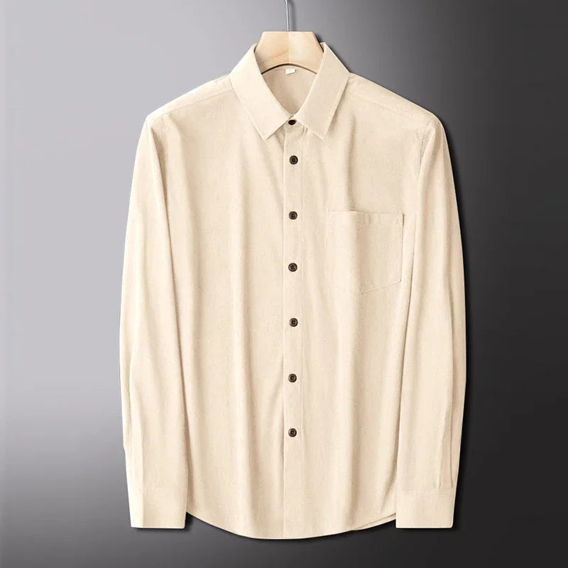 Autumn and Winter Men's New Corduroy Long Sleeved Shirt Solid Color Comfortable Casual Versatile Top