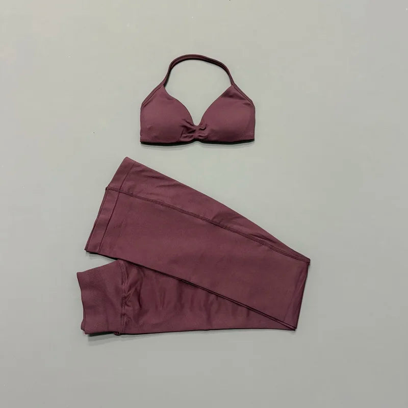 Sexy Women Flare Leggings Set Seamless Hip Lifting Fitness Flared Pants Suit Open Back Gym Strappy Bra Yoga Flares Legging Sets