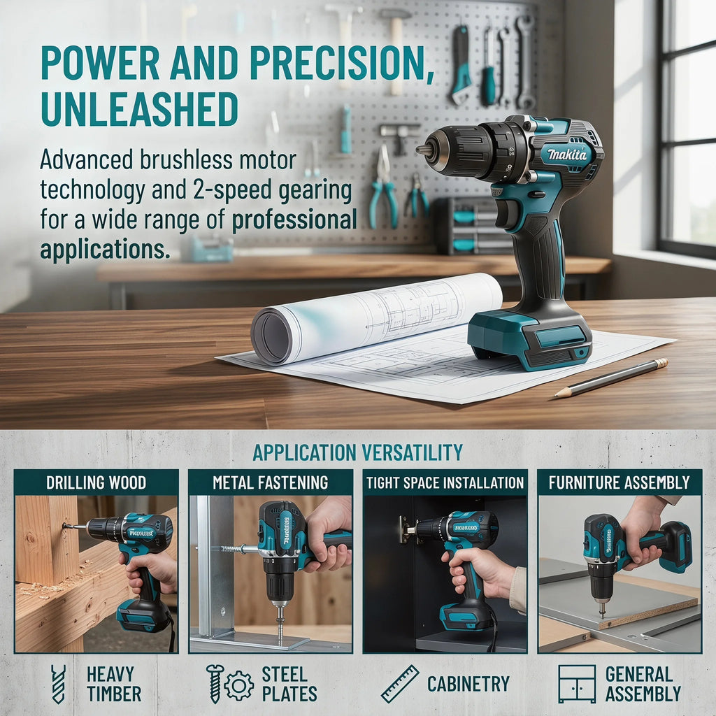 Makita DDF487 18V Brushless Cordless Drill Driver High Torque Screwdriver Compatible With All Makita 18V Lithium Batteries