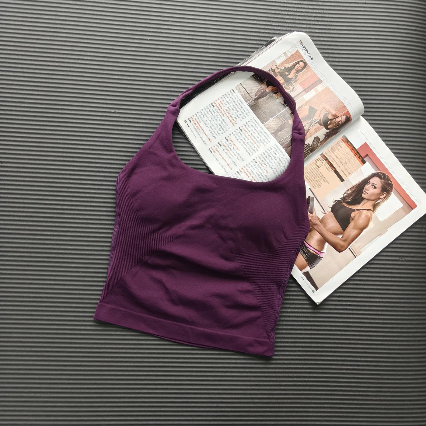 1DF-CY Women Seamless Halter Yoga Crop Top High Elastic Sports Bra Fitness Workout Gym Running Breathable Activewear Tank Top