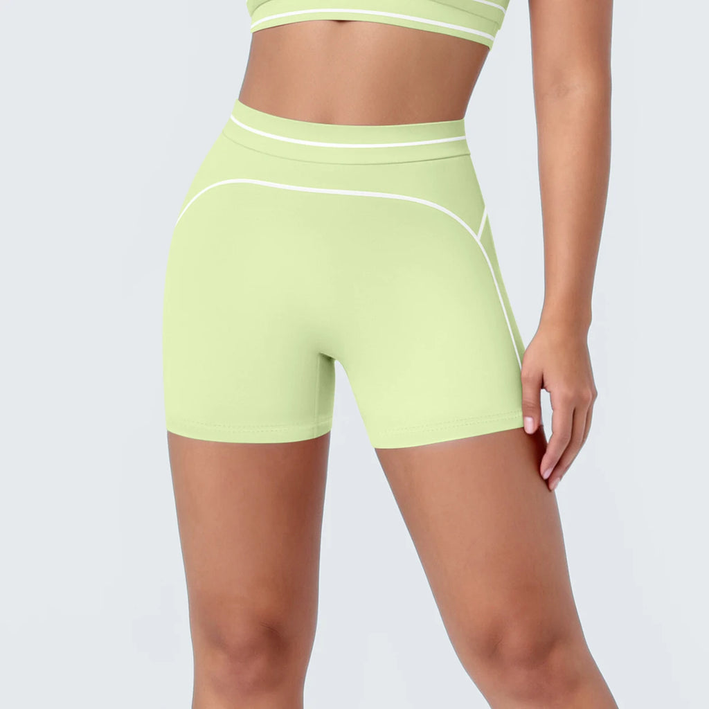High Waist Stripe Fitness Yoga Shorts for Woman's Quick-Dry Breathable Hip-lifting Summer Gym Running Color Blocking Yoga Shorts