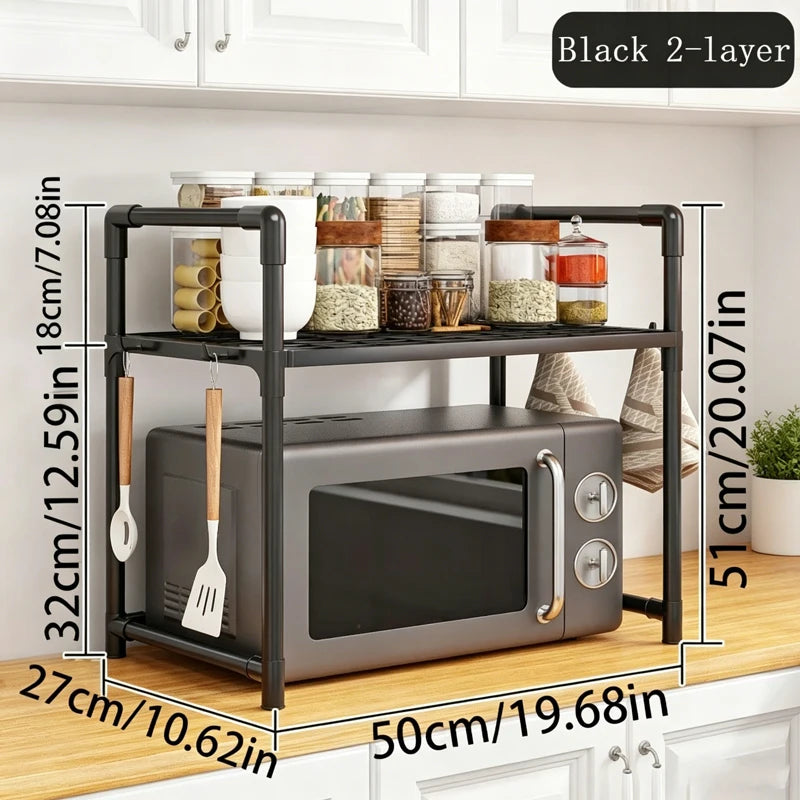 Kitchen Multi Purpose Storage Rack - Used For Microwave Ovens, Ovens, And Countertop Storage Racks With Hooks