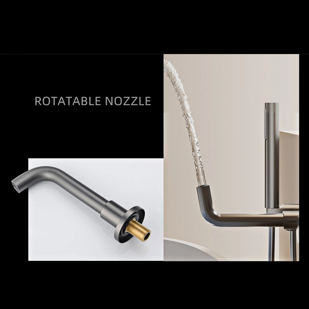 Bathroom Minimalist Gun Gray Brass Wall Mounted Bathtub Faucet with Dual Handles for Hot & Cold Water Dual Function Shower Mixer