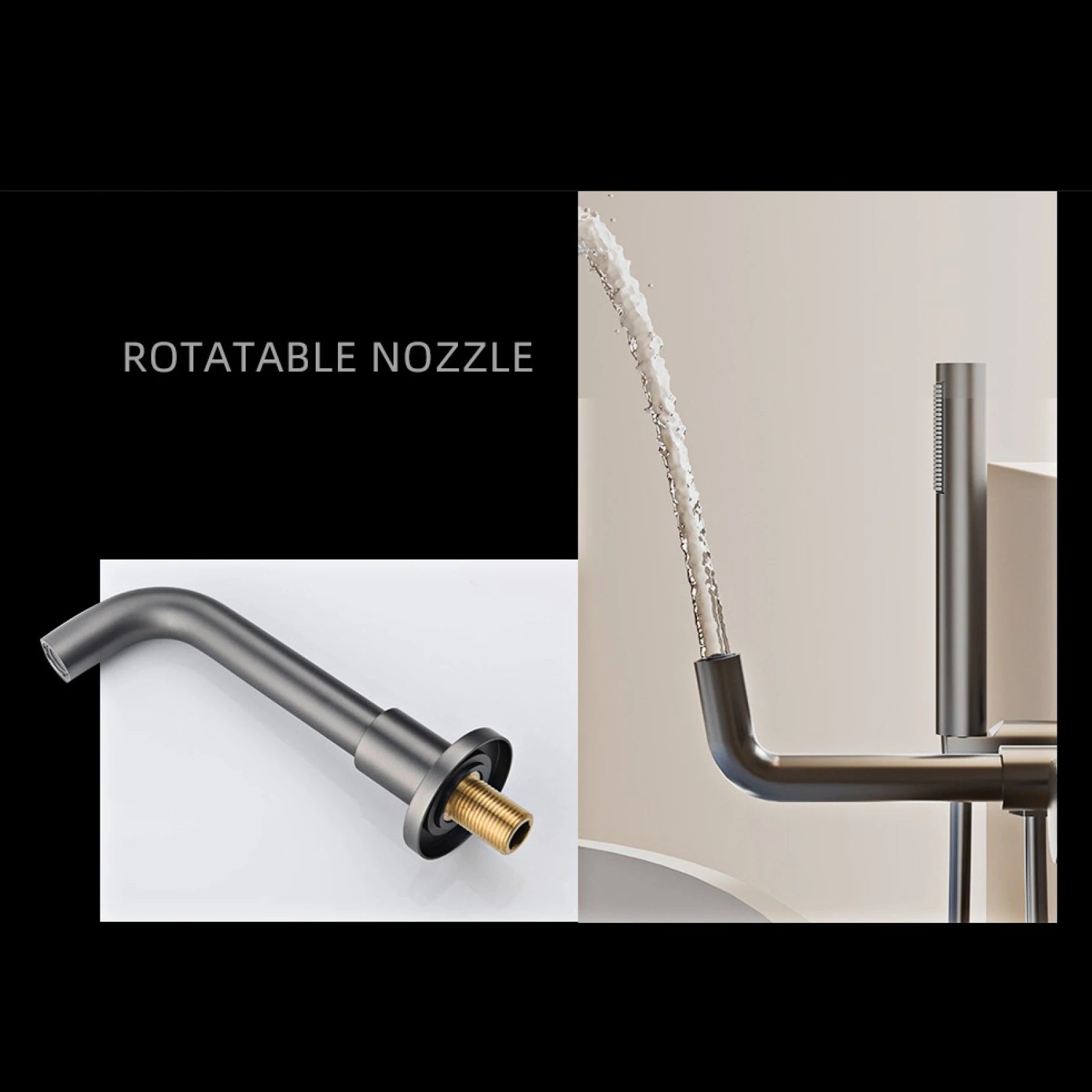 Bathroom Minimalist Gun Gray Brass Wall Mounted Bathtub Faucet with Dual Handles for Hot & Cold Water Dual Function Shower Mixer