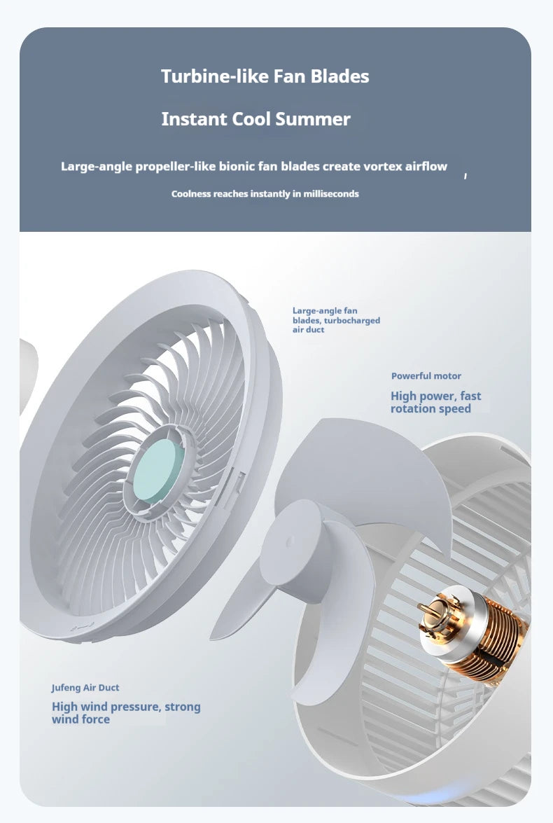 HOMEFISH USB Rechargeable Wall‑mounted Fan Foldable Swivel Portable Fan Built‑in Night Light Household Air Cooling Fan