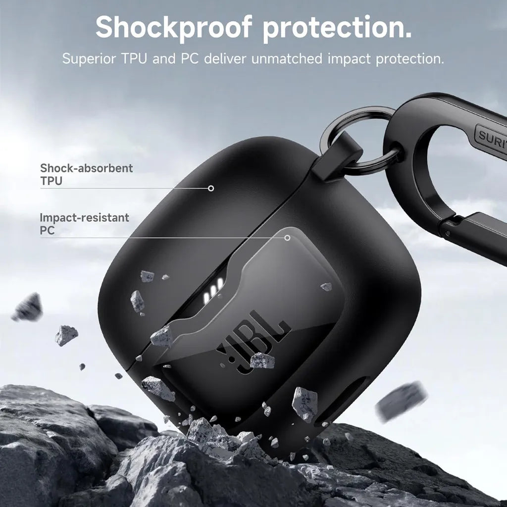 SURITCH Case for JBL Tune Flex 2 / JBL Tune Flex Rugged Shockproof with Carabiner Magnetic Lid Lock Cleaning Kit Removal Tool