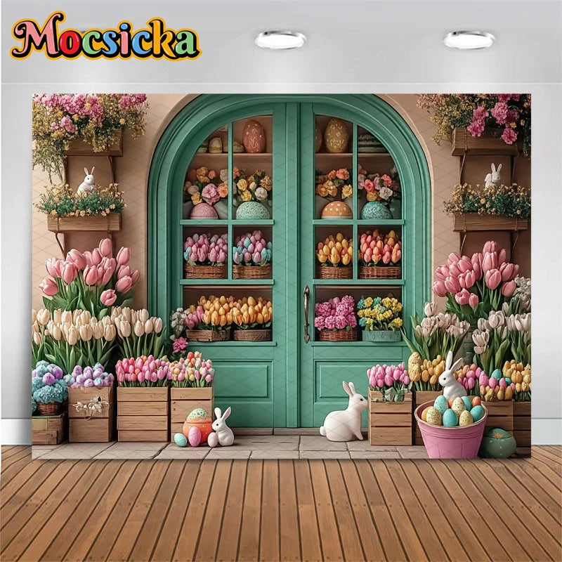 Mocsicka Easter Photography Backdrop Spring Birthday Party Backgrounds Flowers Store Egg Rabbit Decors Photo Studio Props Banner