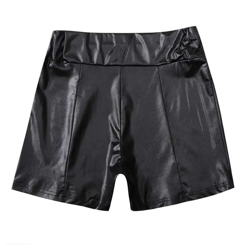 2026 Sexy Womens Shorts Shiny Elastic High Waist Shiny Faux PU Leather Short Pants Slim Hot Dance Clubwear Mini Shorts