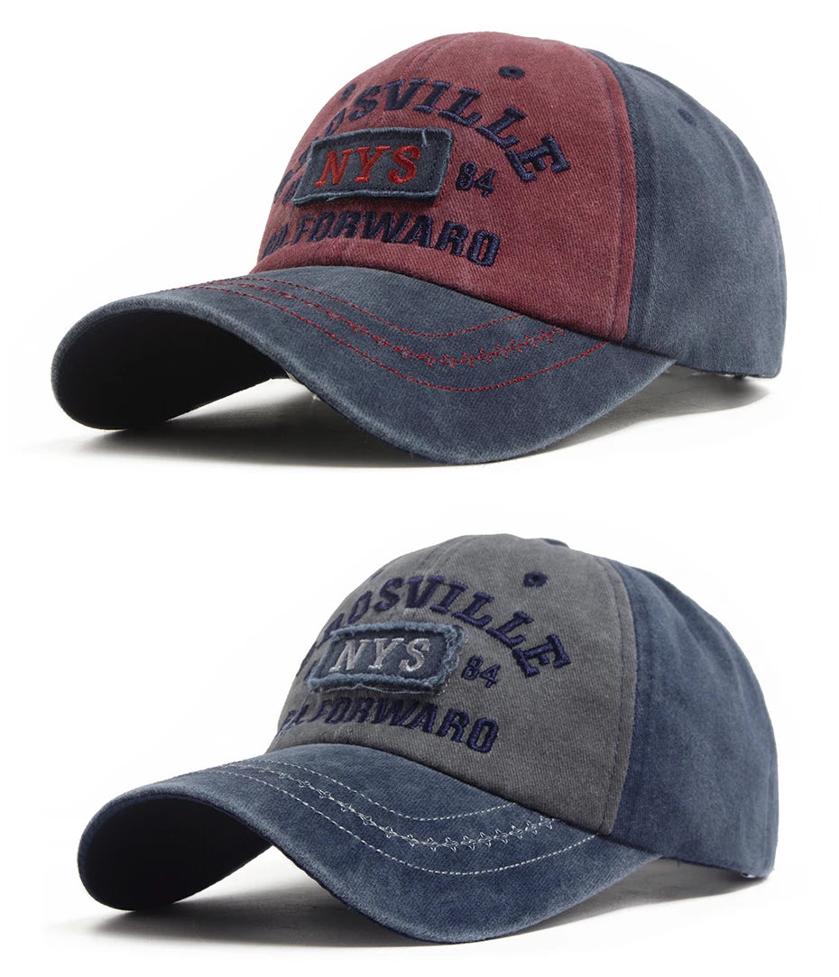 Vintage Washed Two Tone Baseball Cap Men Women Letter Embroidery Distressed Dad Hat Contrast Stitch Adjustable Sun Hat Unisex