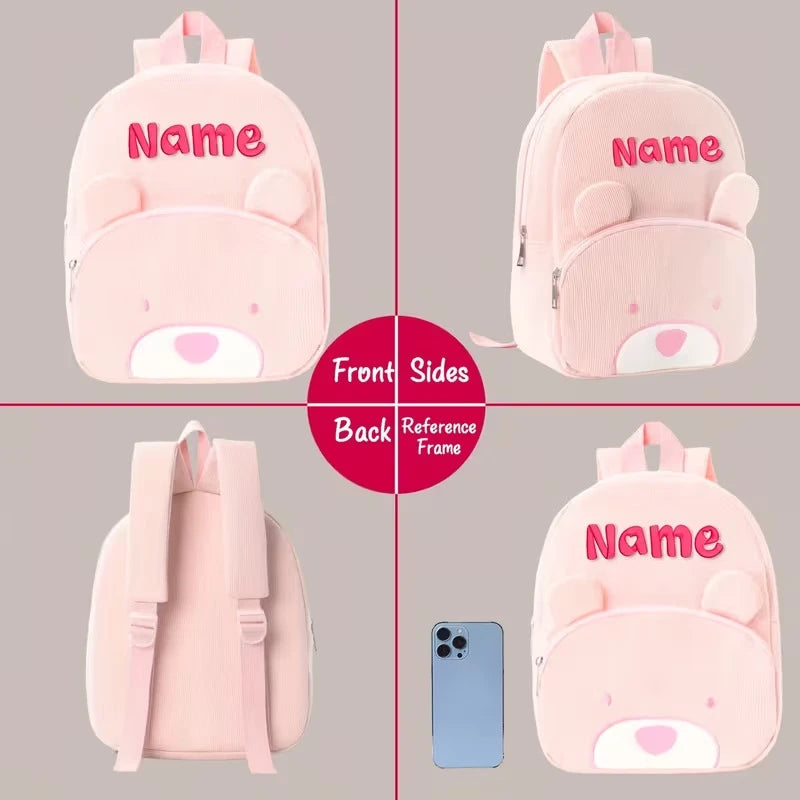 Personalized Name Embroidered Kids Backpack Pastel Corduroy Toddler Bag Soft Ribbed Fabric School Pack Cute Kindergarten Gift