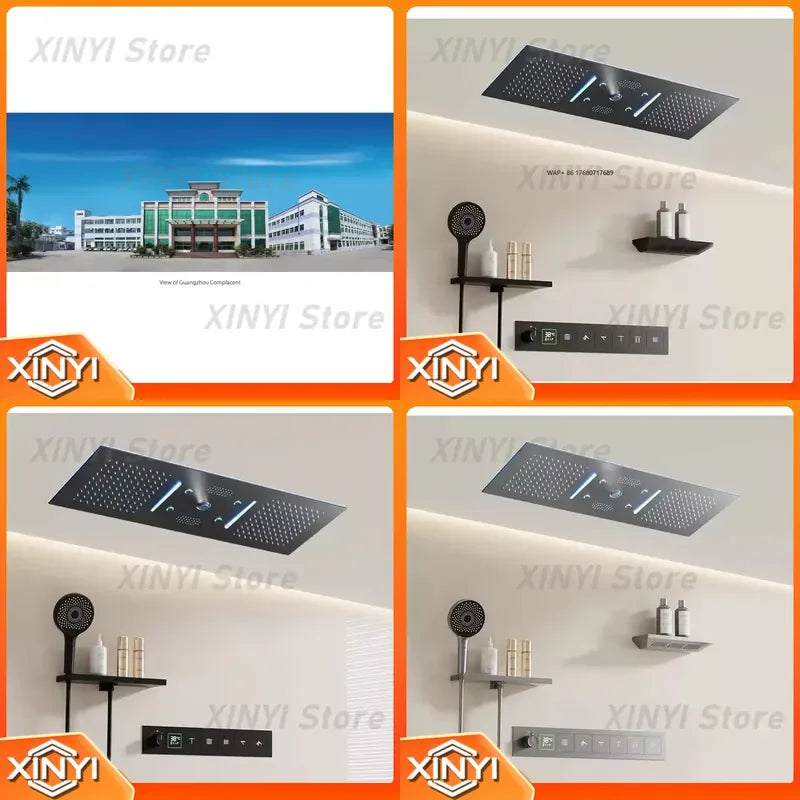 Waterfall Shower System for Multi Function Rainfall Ceiling Luxury Shower Head Thermostatic Shower System