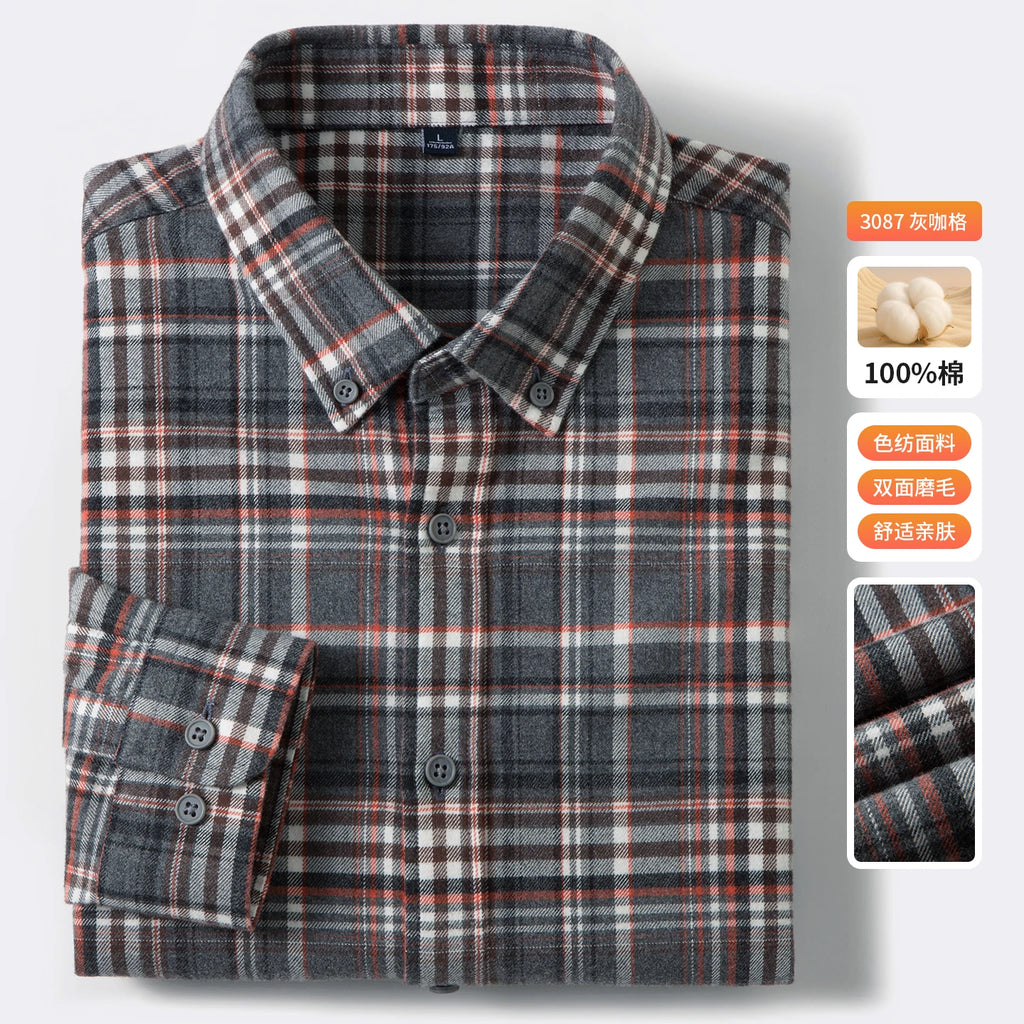 High-quality, fashionable, cool, casual and business-style pure cotton long-staple cotton men's check shirt with multi-color che