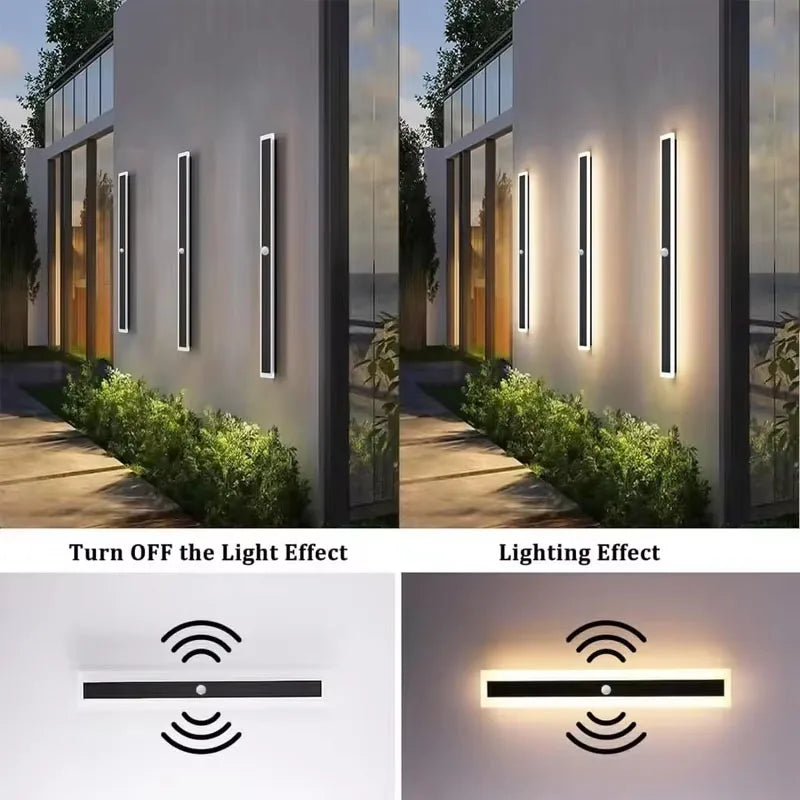 Outdoor Wall Light With Motion Sensor 90v 240v IP65 Waterproof Porch Lamp LED Long Garden Lamps For Villa Garage Lighting