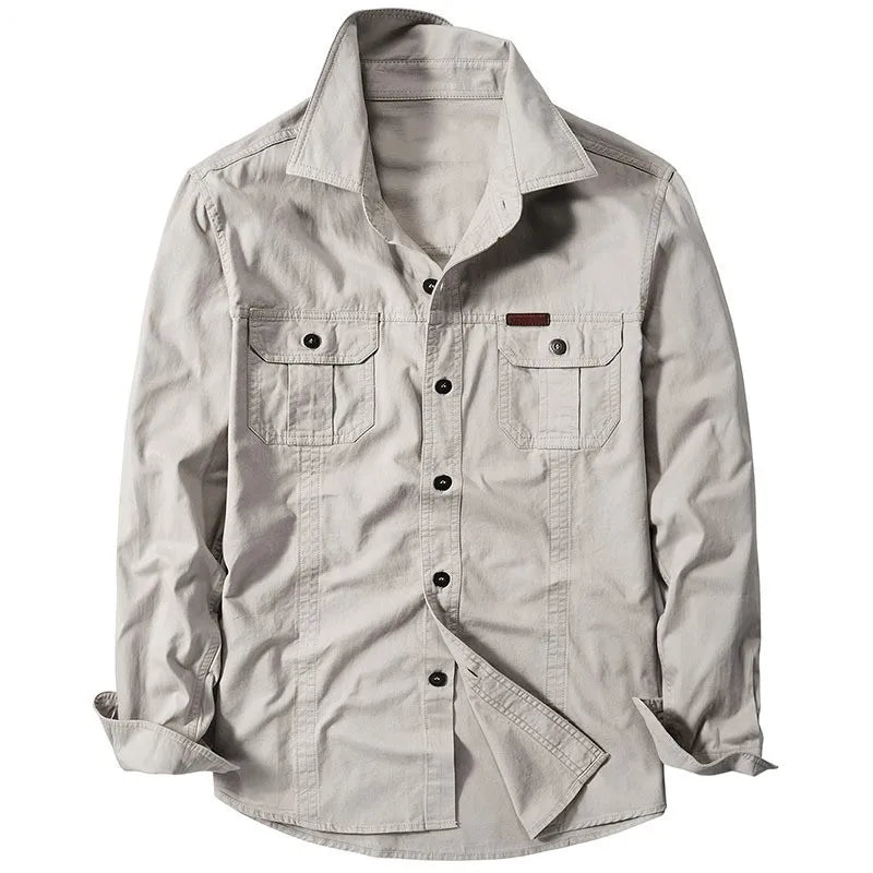 Brand Cotton Shirt Men's Spring Casual Cargo Shirts Male Long Sleeves Shirts Camiseta Masculina Plus Size 5XL 6XL