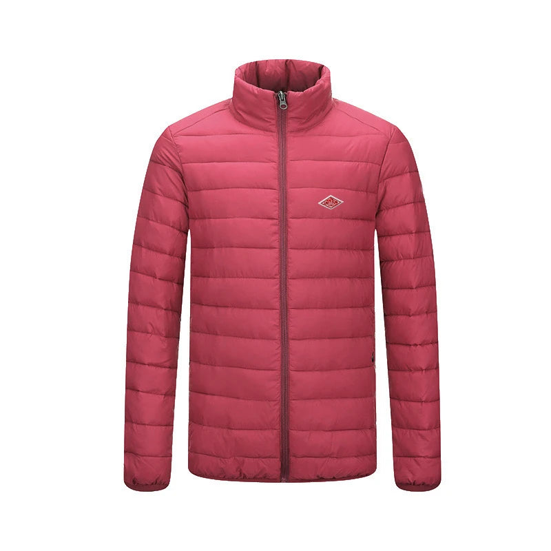 Winter Korean Style Men With Embroidery Logo Front Light Thin Hooded Down Long sleeves Zipper Turtleneck Jacket Warm Windproof
