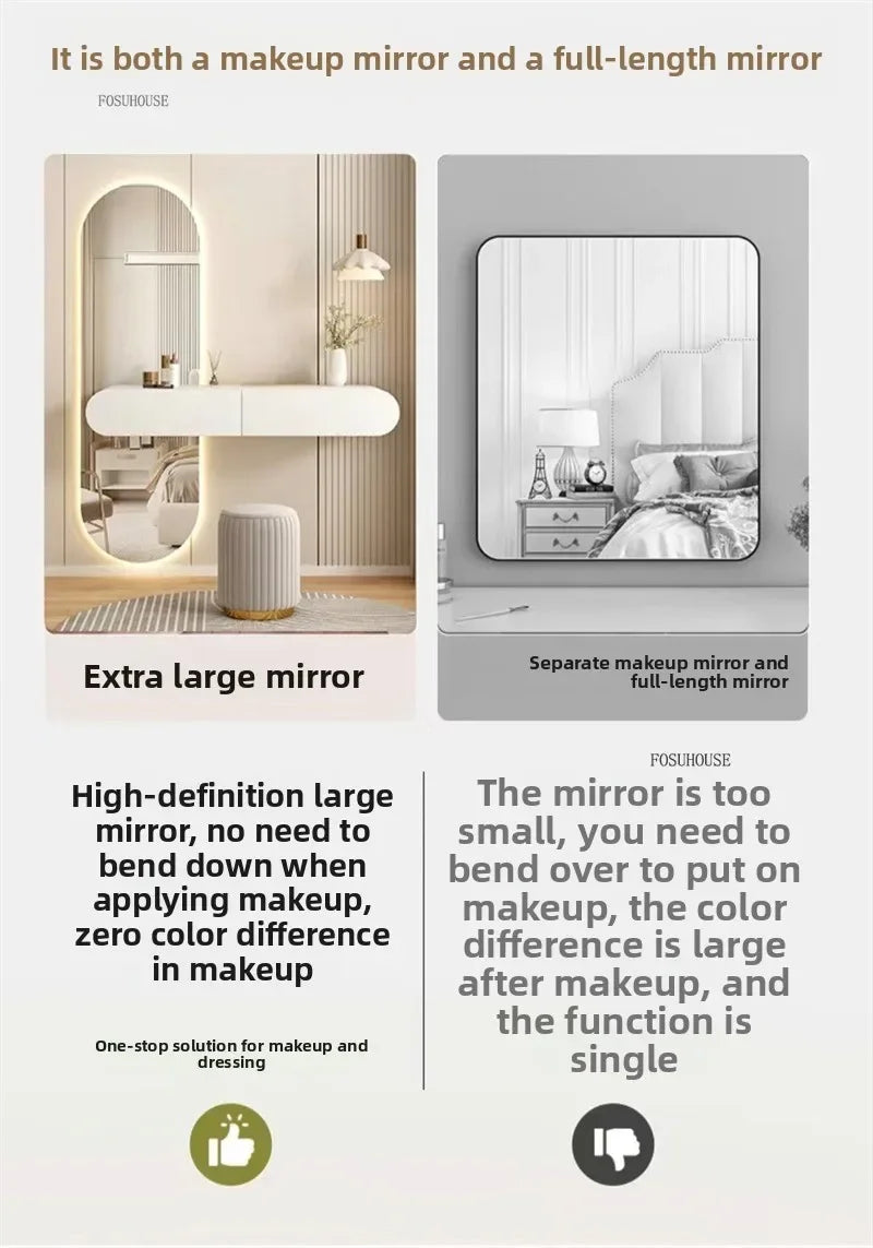 Nordic Wall-mounted Makeup Vanities with Full-length Mirror Vanity Desk Creative Bedroom Furniture Wooden Storage Dressing Table