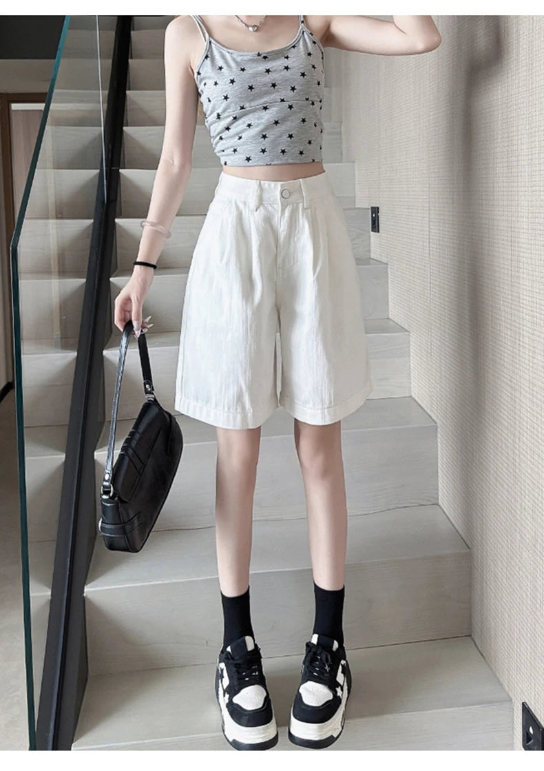Y2K Retro Loose Casual Middle Short Jeans Summer New Women's Korean Denim Five Points Pants Ladies Fashion All Match Baggy Jeans
