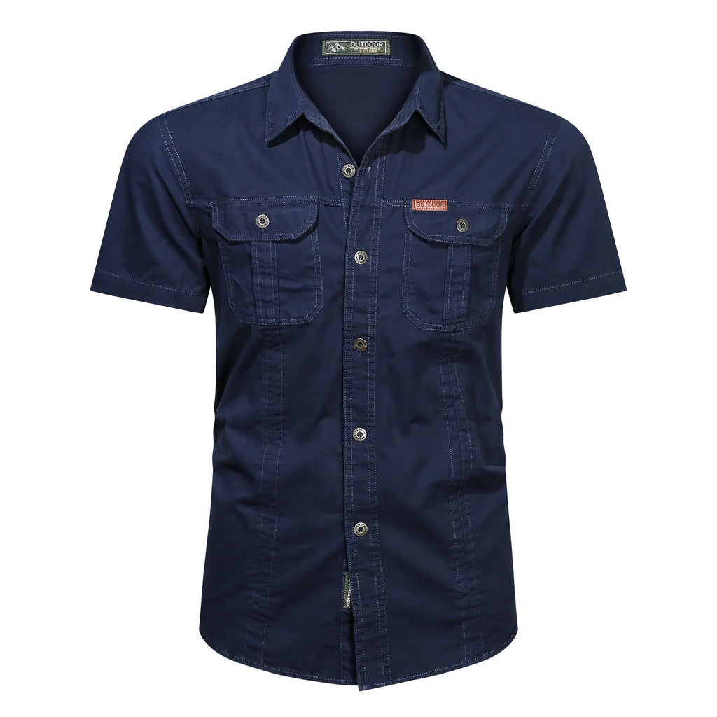 Fashion 2023 Autumn Spring Clothes Green Black Cargo Military Brand Shirts For Mens Short Sleeves Casual Blouse Oversize 4XL 5XL