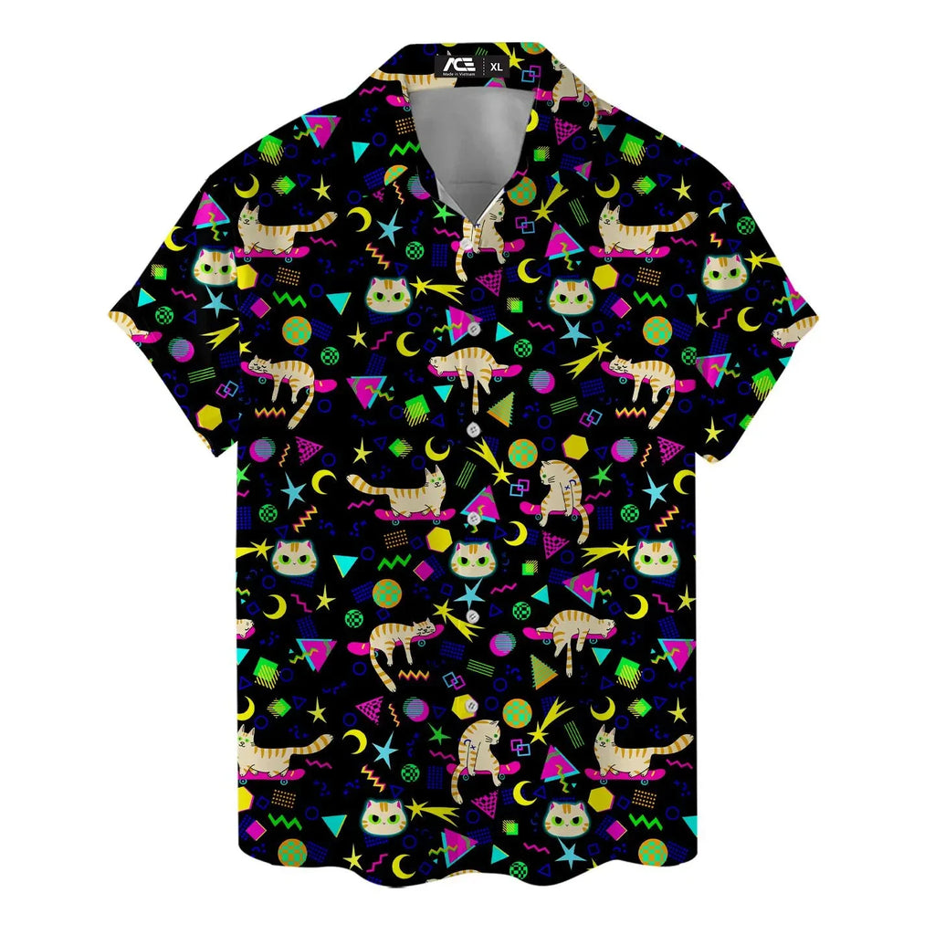 Retro Disco Music Cube Hawaiian Shirts For Men Galaxy Pop Skateboard Mens Hawaiian 80s 90s Shirts Short Sleeve Hip Hop Shirts