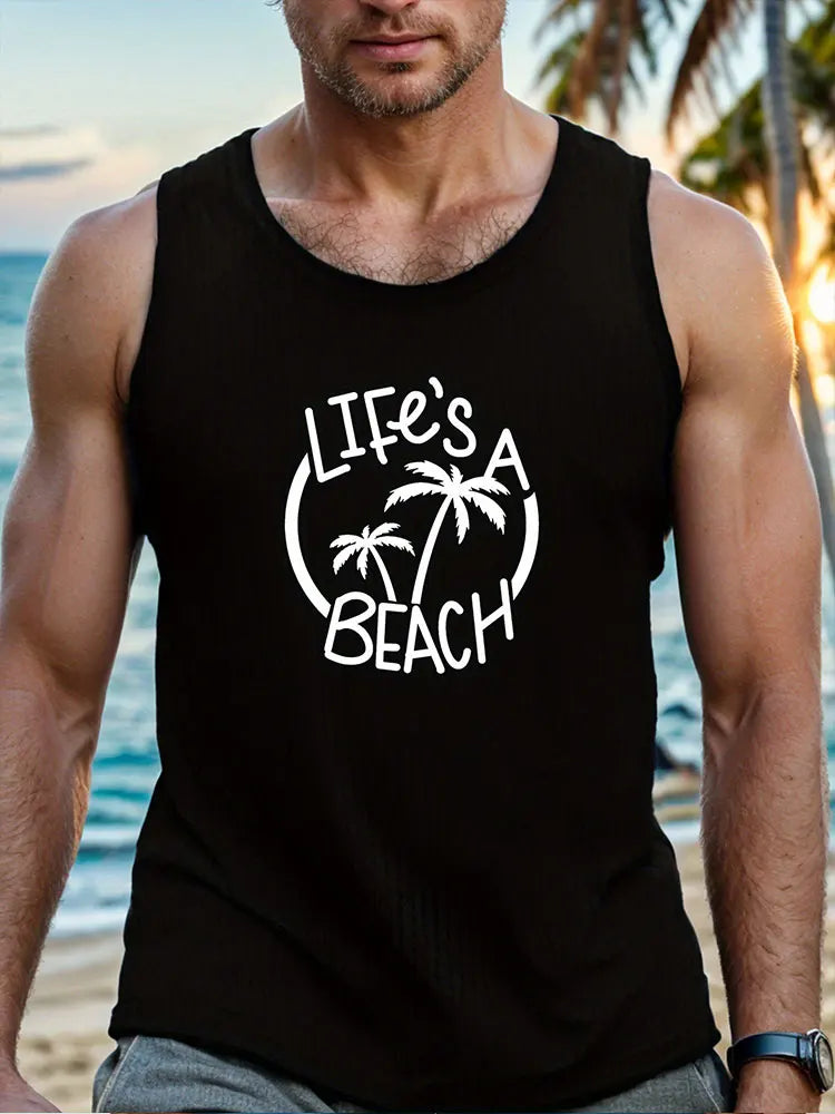 2024 Summer Outdoor Beach Men's Top Hawaiian Style Men's Tank Top Vintage Car Print Tank Top Everyday Casual Sleeveless T-shirt