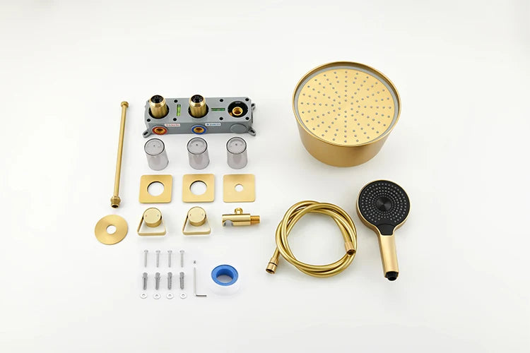 Brushed Gold Bathroom Shower Faucet Set 2 Way Rainfall Bathtub Mixer Hot Cold Water Mixed Tap ceiling arm Embedded Box