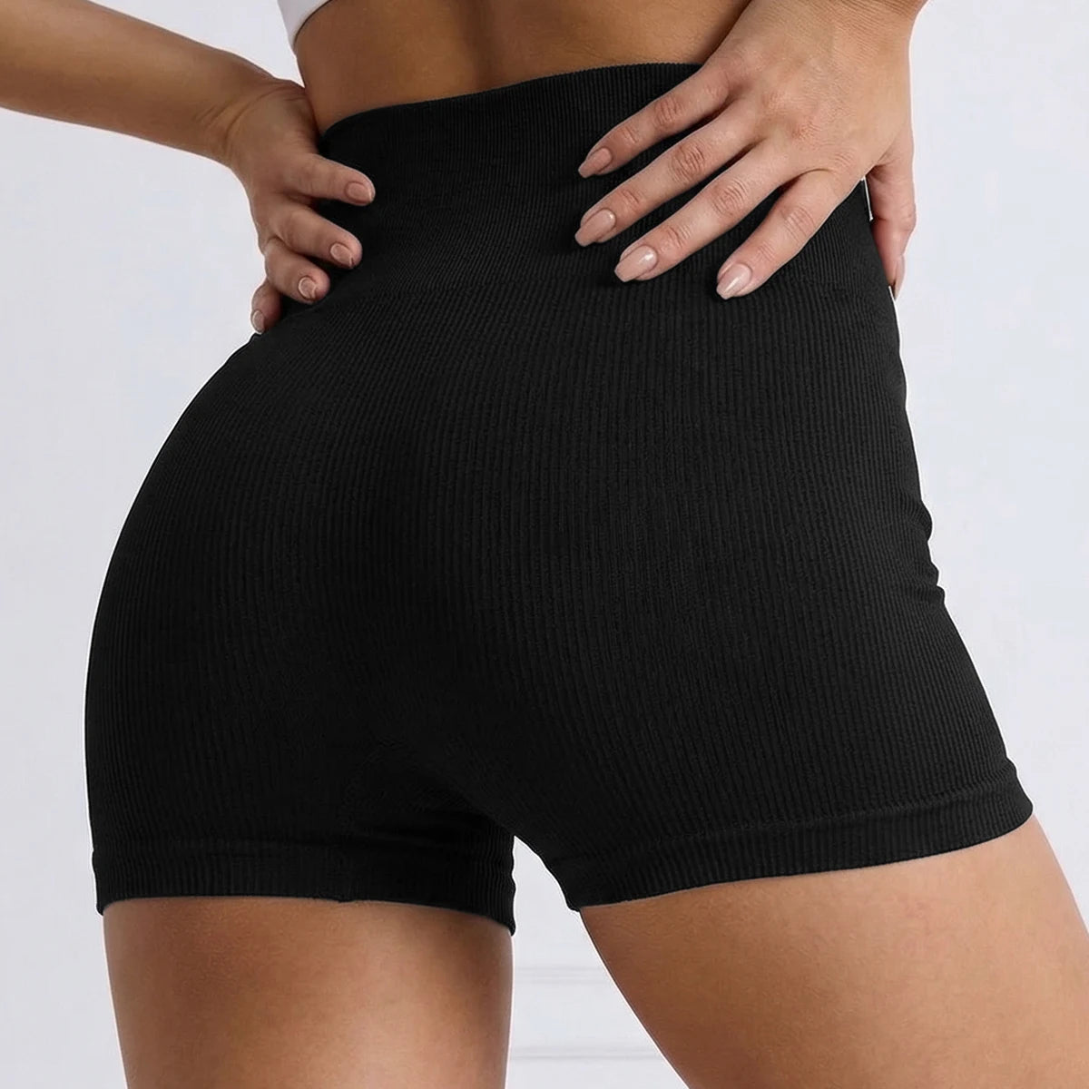 Seamless High Stretch Slim Fit High Waist Sports Shortsbiker Shorts Black Shorts