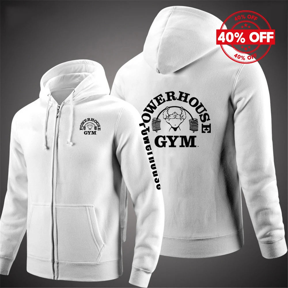 2025 Spring And Autumn Man's Loose Comfortable Versatile Hoodies Coat Powerhouse Gym Logo Logo Print Zipper Hooded Slim Jacket