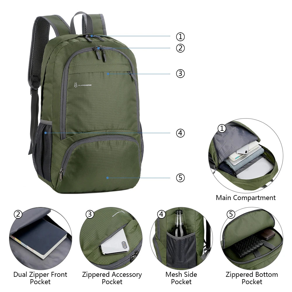 Lightweight Foldable Backpack Men Women Waterproof Packable Backpack Outdoor Travel Hiking Cycling Daypack Camping Shoulders Bag