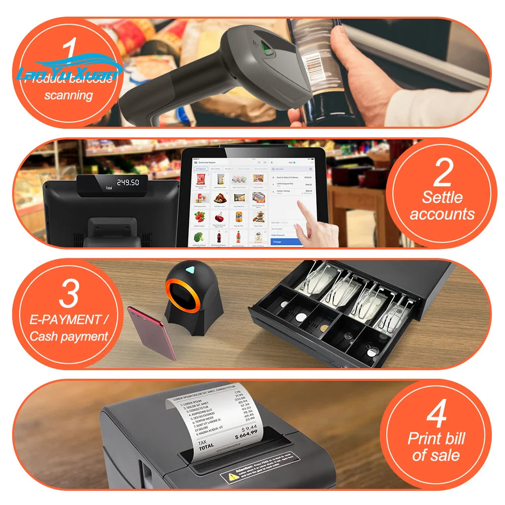 Desktop POS Computer Cash Register Touch Screen All in One POS System Terminal Machine with Scanner / Printer / Drawer