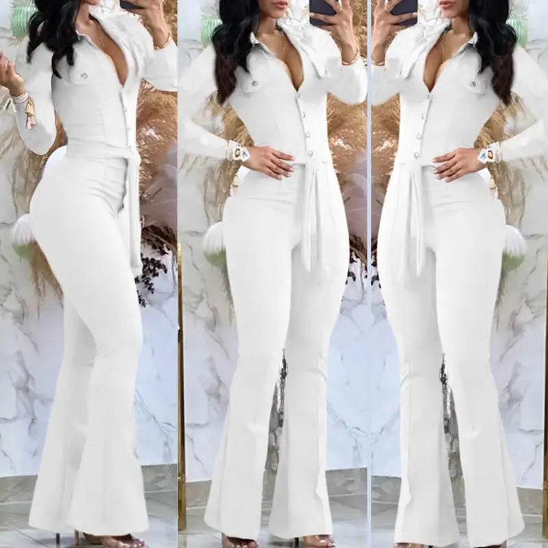 Trendy Women's Long Sved Jumpsuit Autumn Winter Fashion Set Sexy Style Four Seasons Universal Size for Women