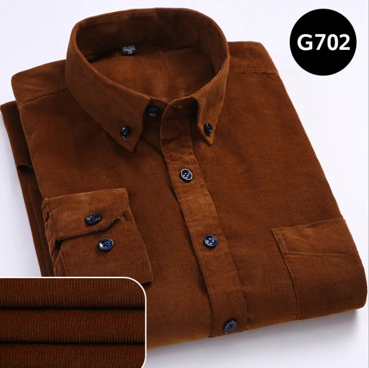 6XL Autumn/winter Warm Quality 100%cotton Corduroy long sleeved button collar smart casual shirts for men comfortable
