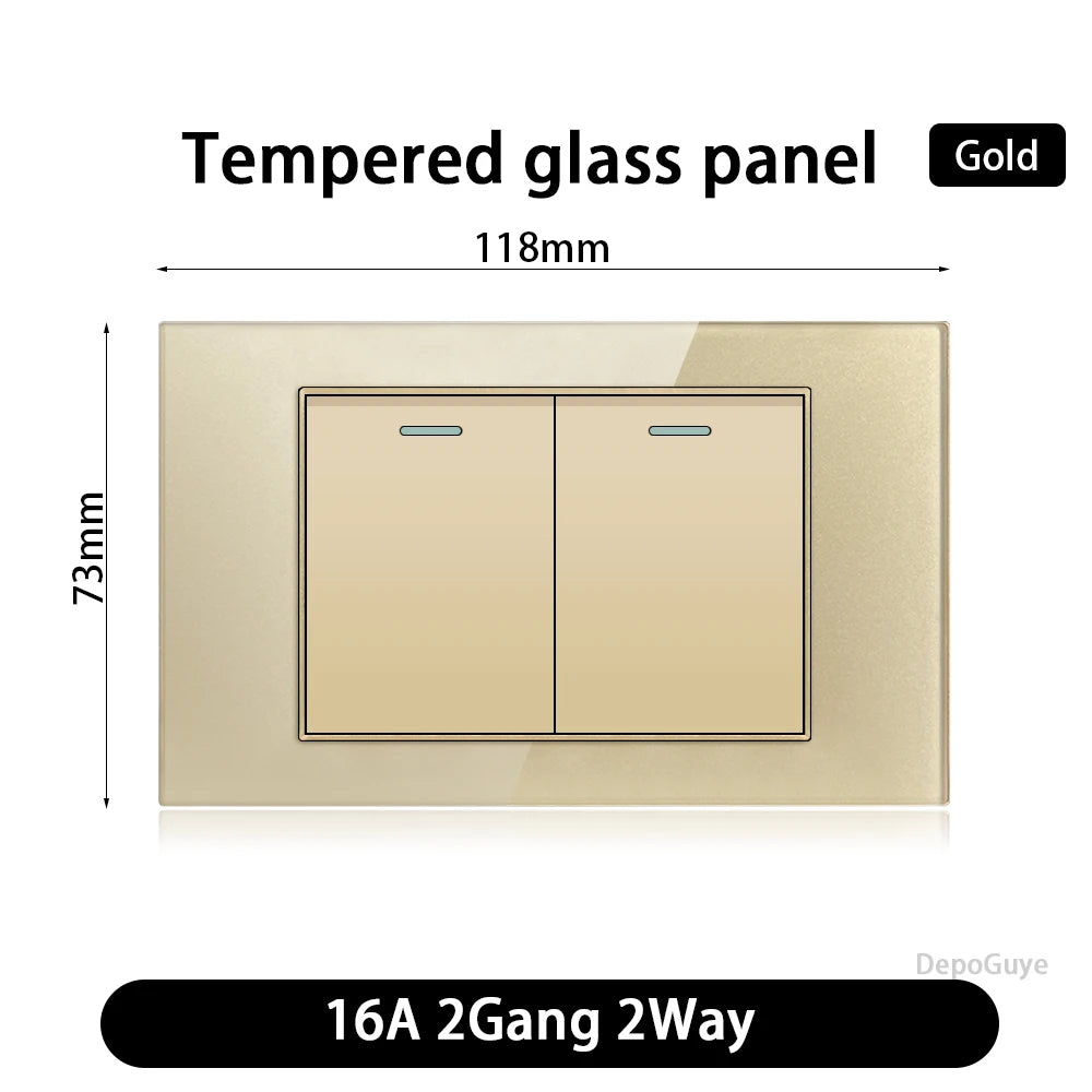 118 Type US Mexico 1/2/3/4/Gang 2/3Way Wall Light Switch Brazil Tempered Glass Panel ON OFF Push Button Power Rocker Switch