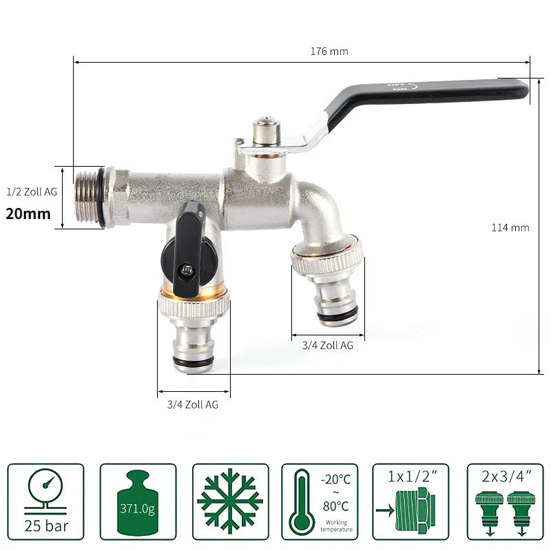 Garden Outdoor Bibcock Faucet DN15 DN20, Anti-freeze, Dual Control Copper for Washing Machine and Kitchen Garden Sink    1/2