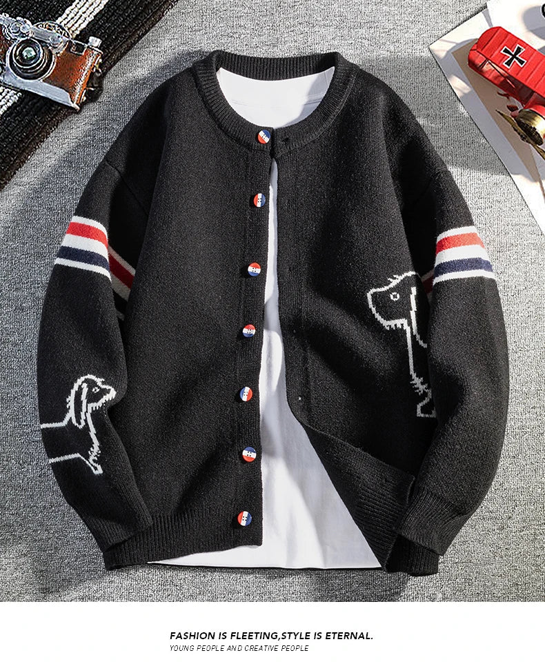Hot Selling Men's Autumn Winter Knitted Cardigans Branded Embroidered Single Breasted Sweaters Fashionable Trendy Outerwear Tops