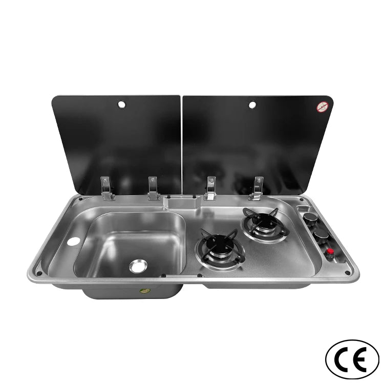 JDA RV Sink with Dual-Burner Gas Stove Combo Built-in Camper Van, Caravan & Motorhome Kitchen Unit 304 Stainless Steel CE