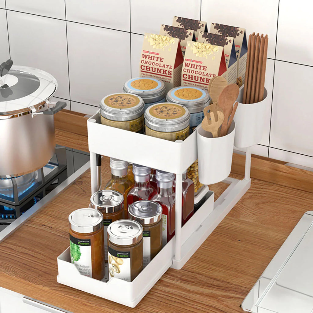 1Set Double Layer Storage Rack,Pull-out Storage Box, Cabinet Sink for Organizing and Organizing Storage Racks  Kitchen Organizer