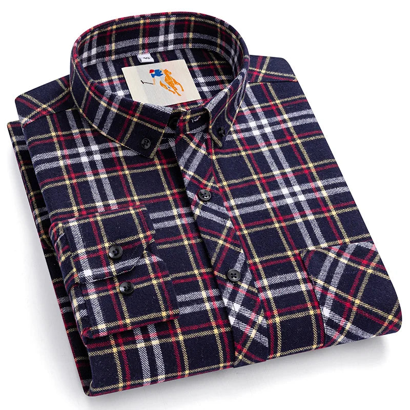 8XL Classic Plaid Men's Flannel Shirts Men Long Sleeve Casual Men's Flannel Shirts Men Long Sleeve Casual Big Size Single Pocket