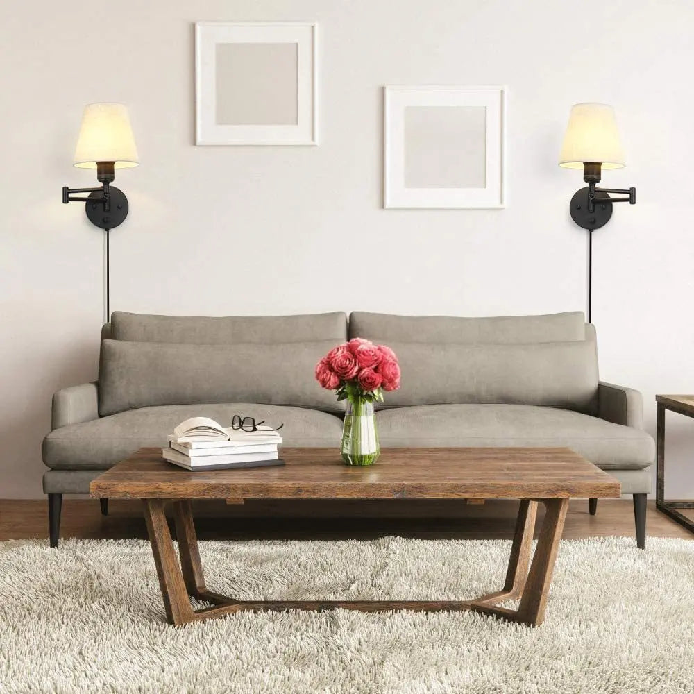 LED American Wall Lamp Folding Swing Arm US EU Plug Switch Fabric Bedroom Bedside Living Room Study Stairway Aisle Plug Light
