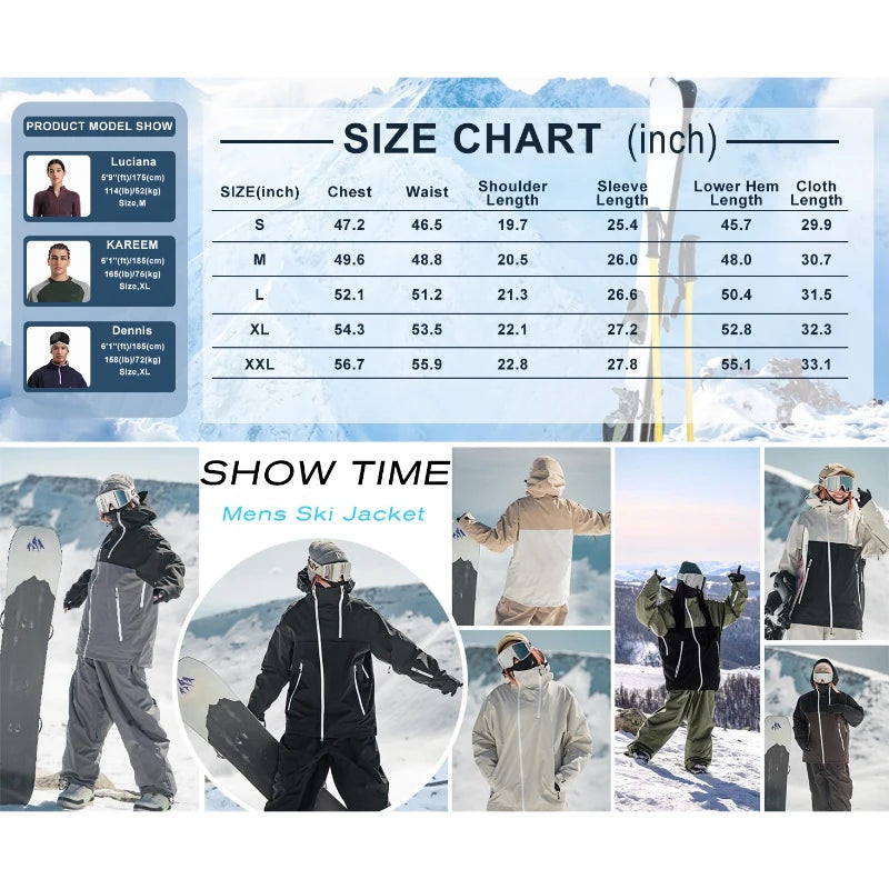 2026 Mens Snowboard Jacket Ski Coat Women Waterproof Insulated Baggy Snowboard Coats Winter Hooded Mountain Hiking Warm Outdoor