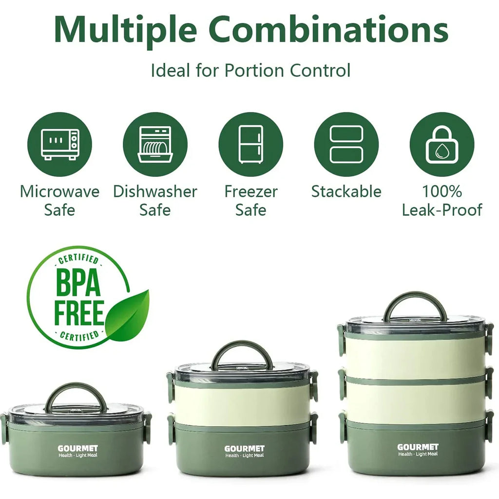 2000ML Lunch Box Portable 3 Layer Children Student Bento Box Leakproof Microwavable Food Container School Travel Office Picnic