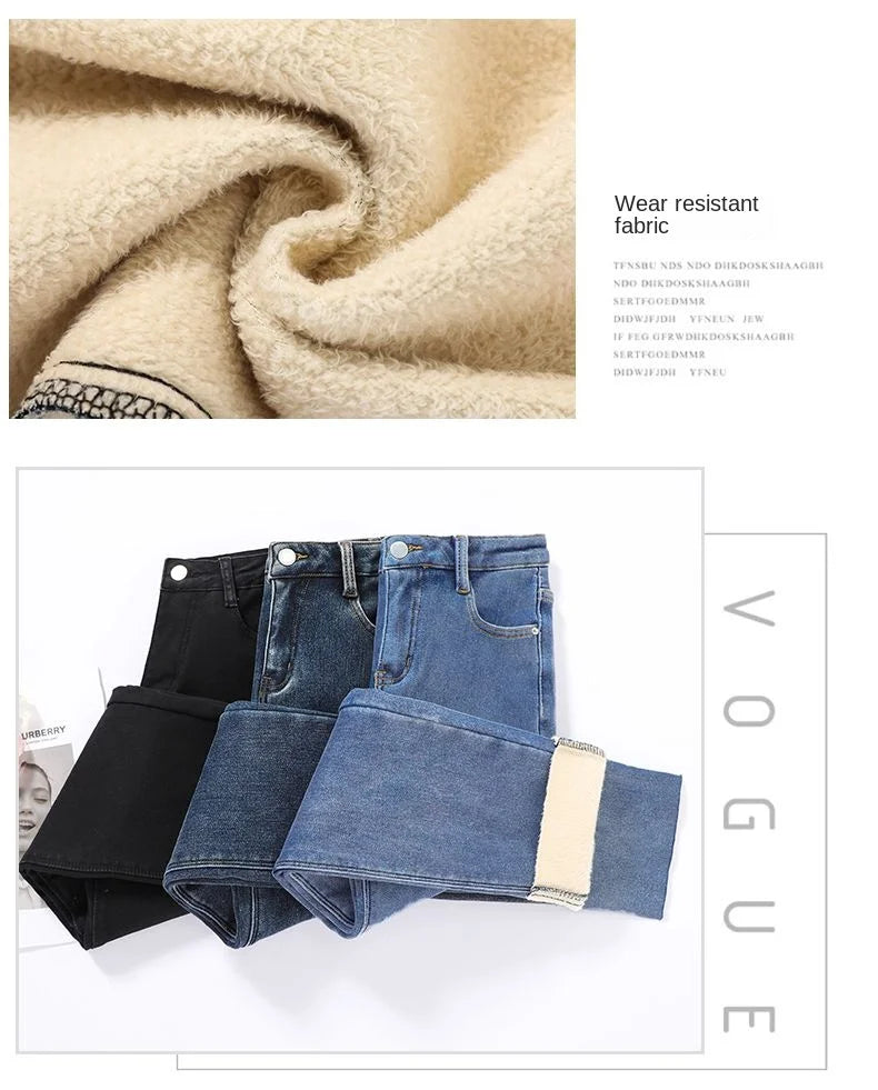 Womens Jeans Fleece Lined Thickened Winter Warm Straight Leg Loose Fit High Waist Slimming Trousers Y2k Clothes Y2k Jeans