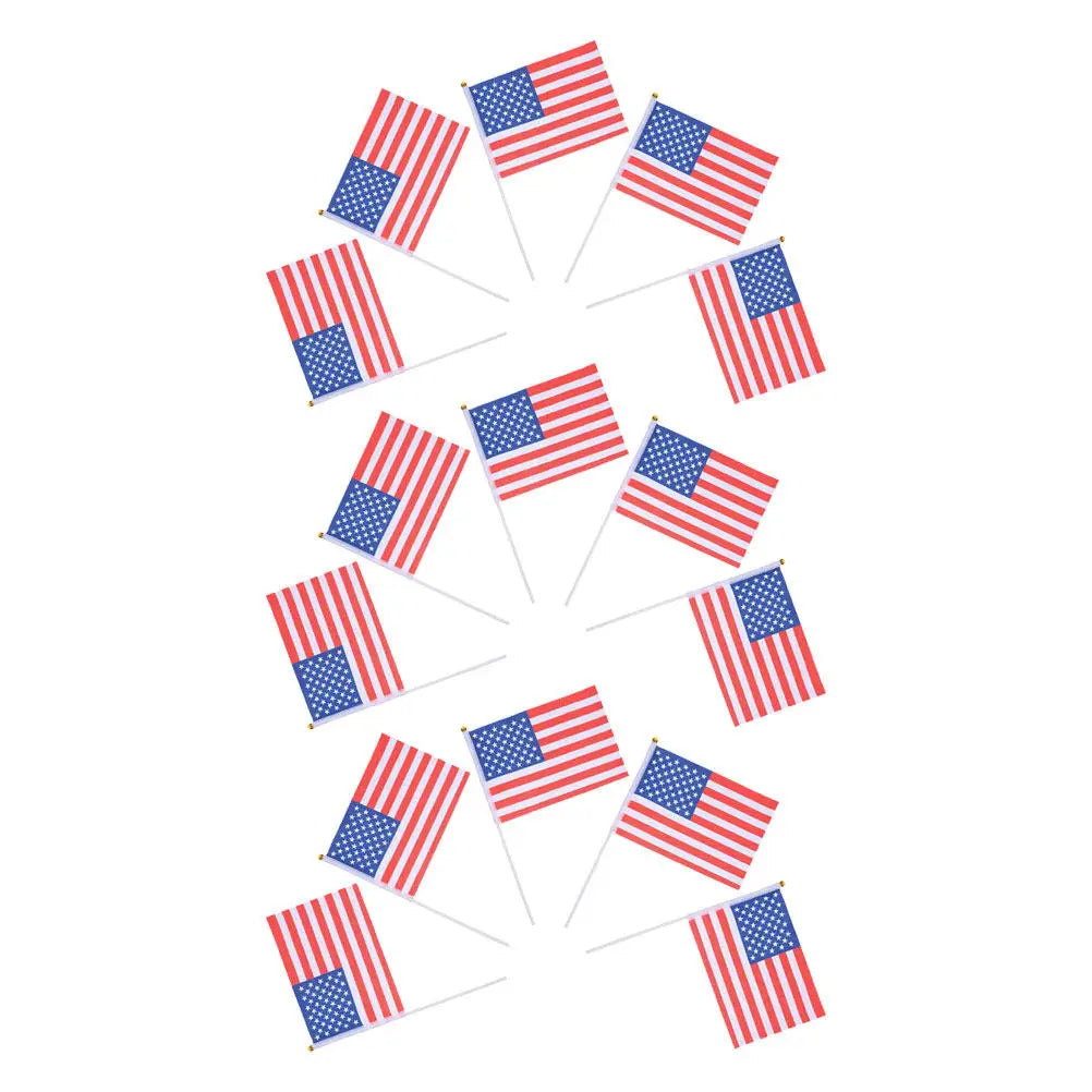15Pcs Portable Mini Usa Flags 14x21cm Handheld American Stick Flags Lightweight Fade Resistant for Parades Ceremonies Outdoor