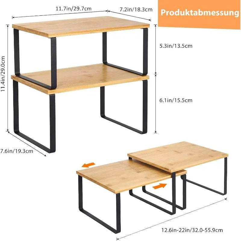 Space-Saving Countertop Organizer Kitchen Office Closet Stackable Closet Organizer Extendable Storage Rack Spice Rack  Set of 2