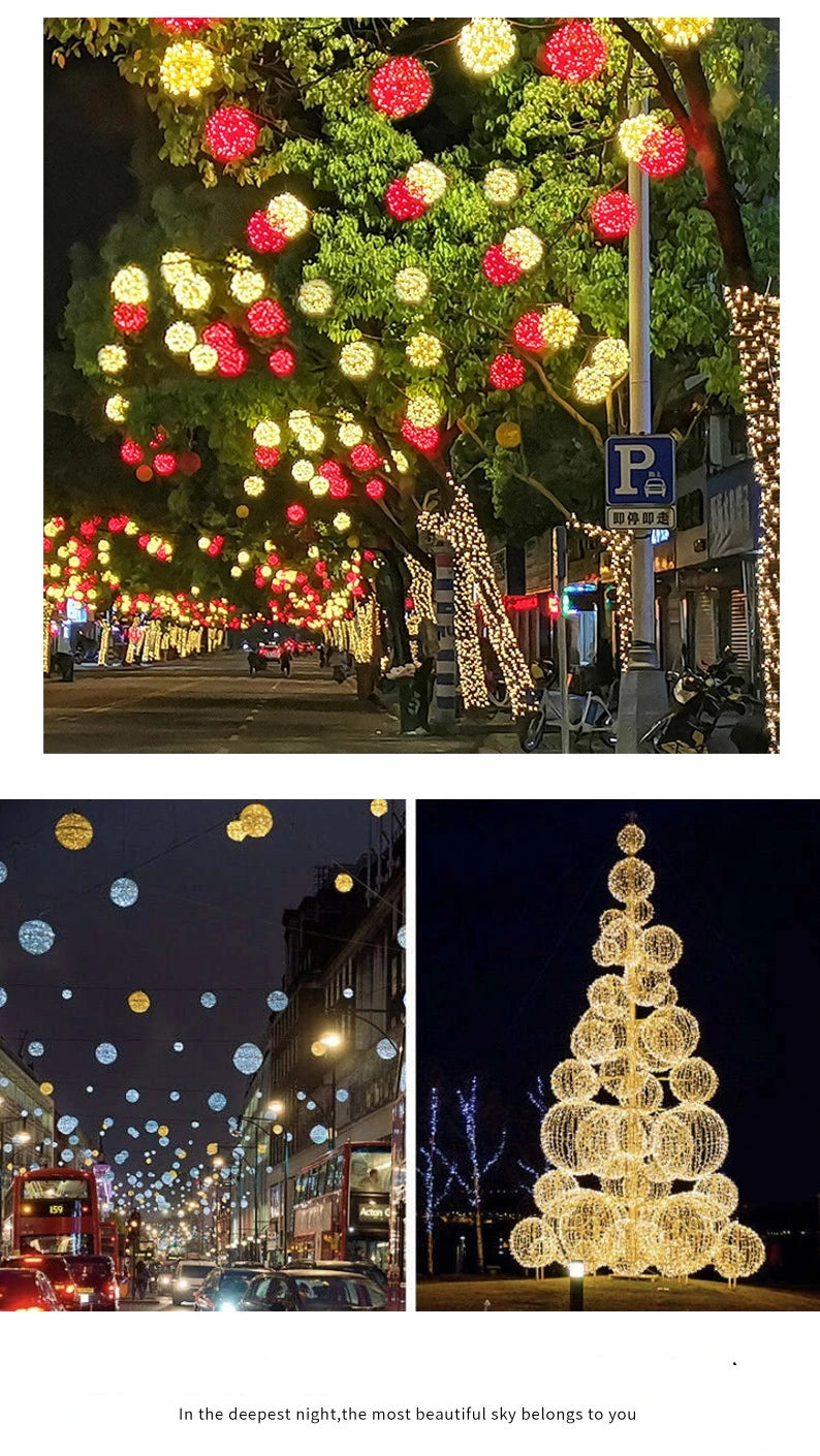 LED Light Christmas Festoon Rattan Ball Outdoor Hanging Fairy String for Yard Garden Tree Pendant Decoration