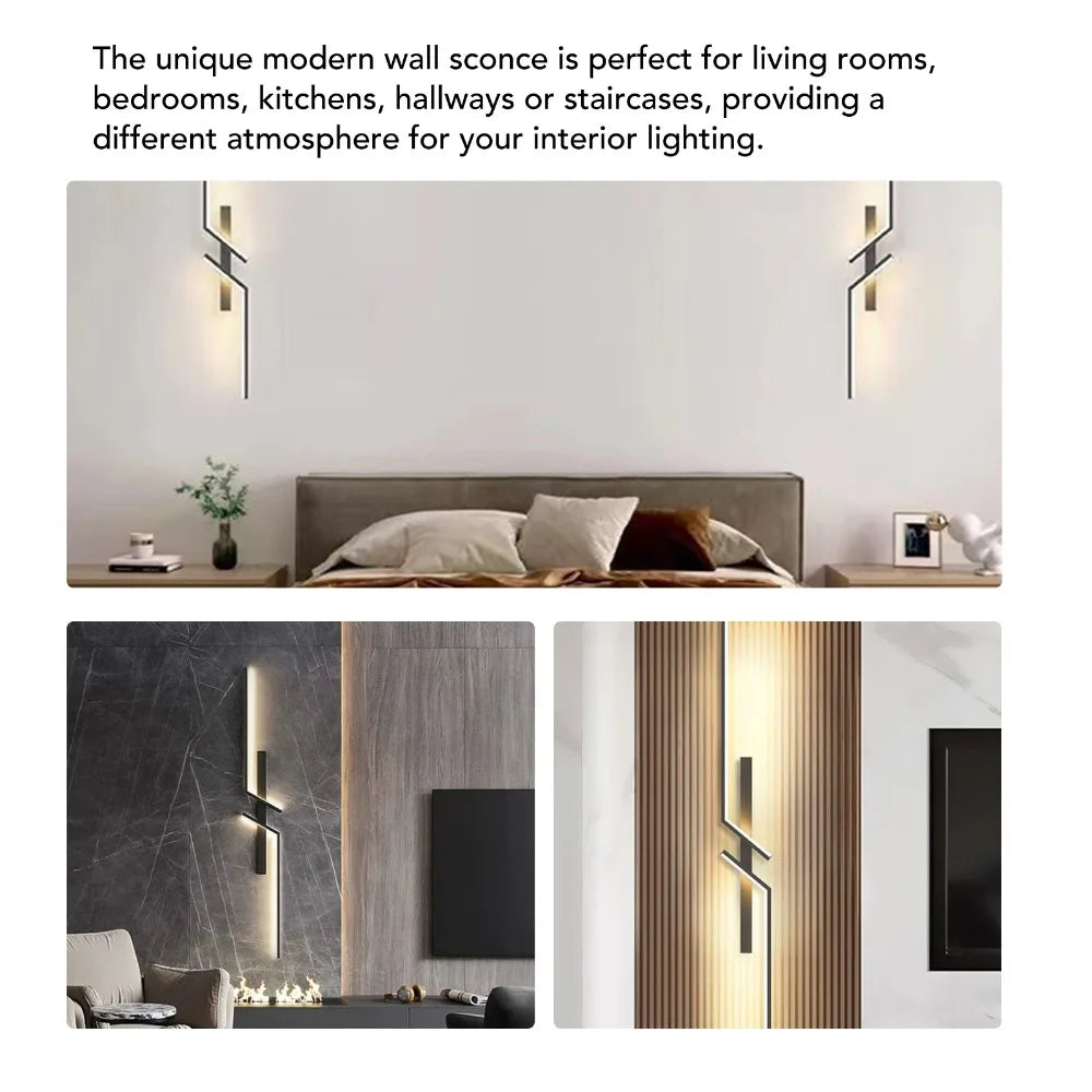 AC 85-265V LED Wall Lights 3 Color Temperature CRI 80 Wall Sconce Fixtures Black Line Design Metal Iron Art Wall Light Fixtures