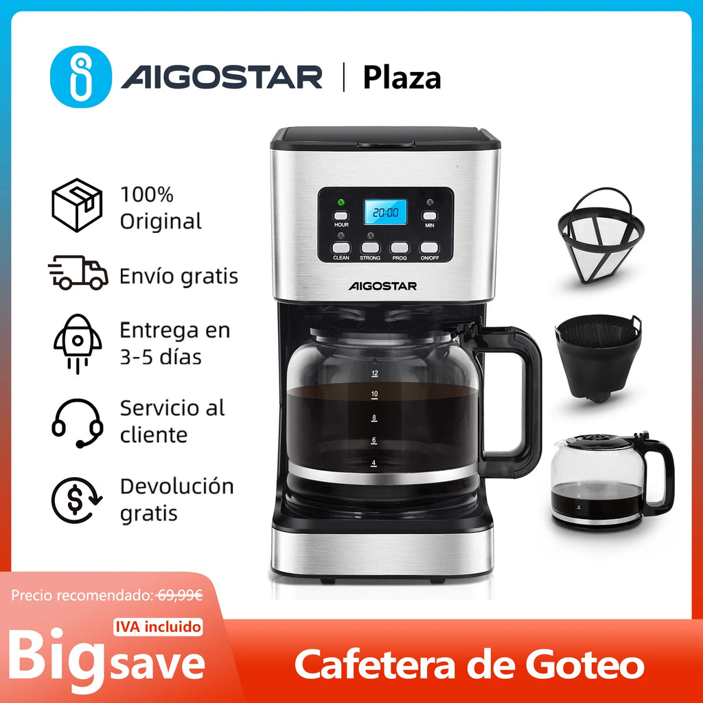 Electric Drip Coffee Maker, with Reusable Filter, Lcd Screen, 24-Hour Programmable, Self-Cleaning, 12-Cup Capacity, 950W