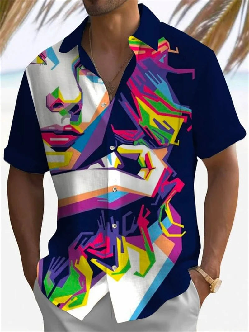 2025 tropical plant print lapel casual Hawaiian shirt print style short sleeved casual shirt for men