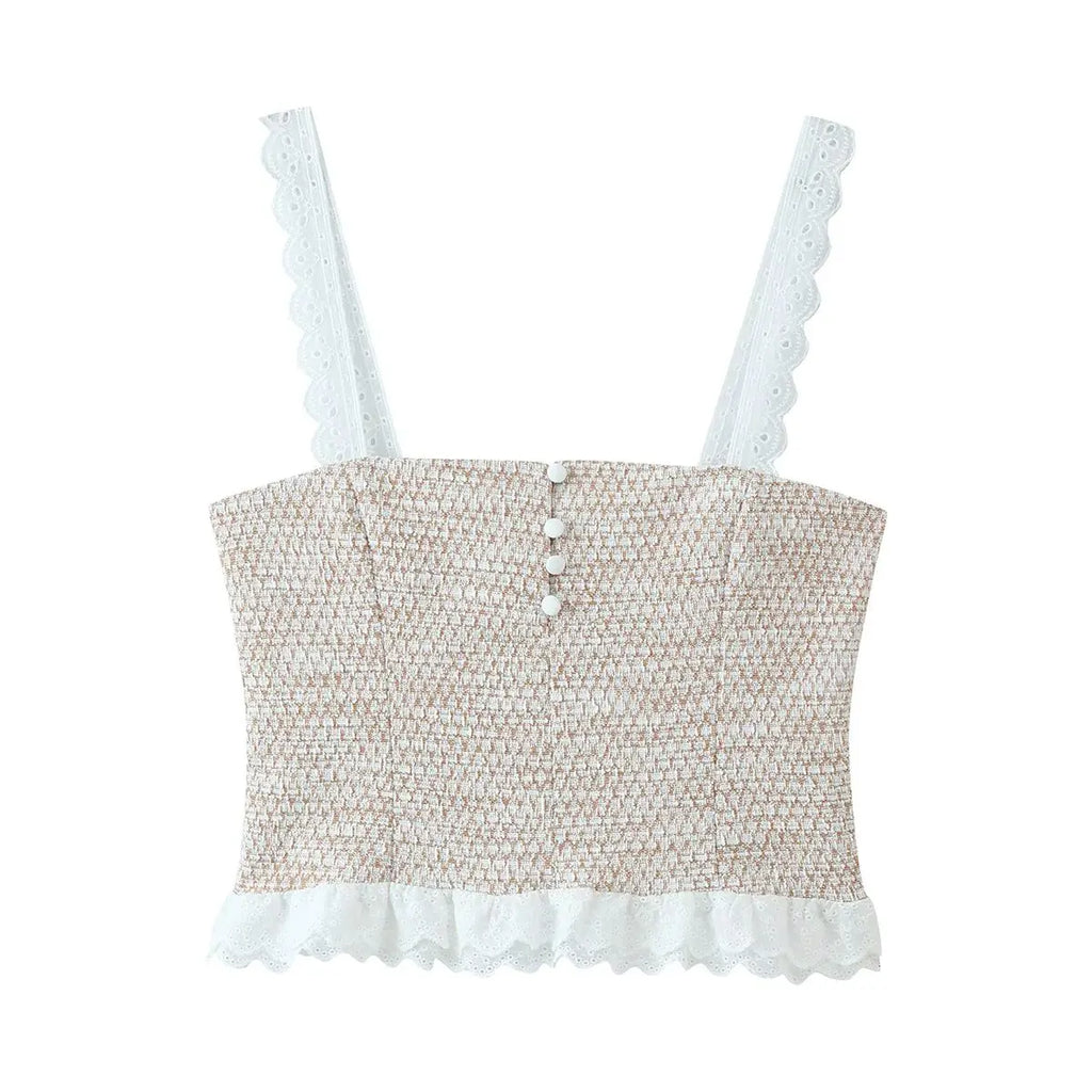 HH 2026 Women Splicing Texture Button Decoration Sleeveless Short Top+Casual Mid Waist Zipper Pants New Fashion 2 Piece Set